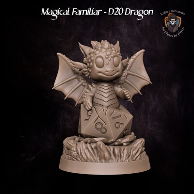 D20 Dragon from Lubart's Magical Familiars set. Total height apx. 34mm. Unpainted resin miniature - image1